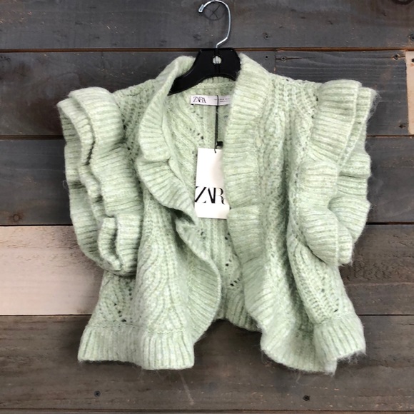 NWT ZARA Bloggers Favorite Knit Ruffle Vest Green - Picture 4 of 10